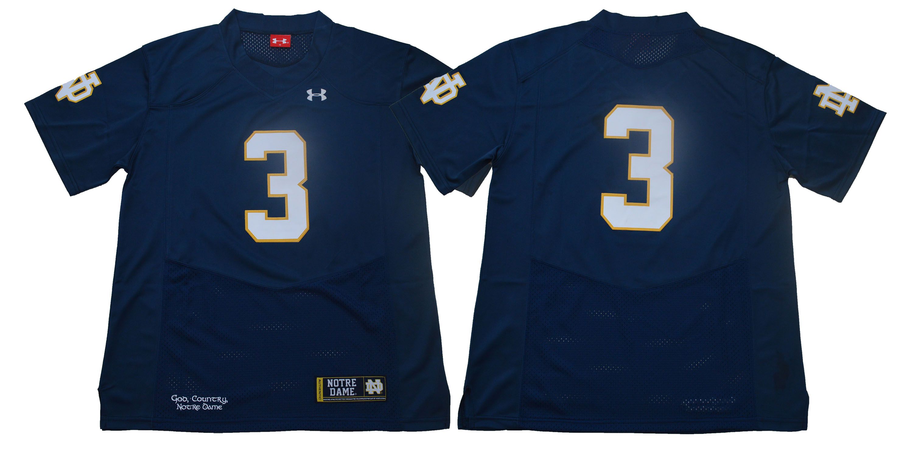 Men Norte Dame Fighting Irish 3 No name Dark Blue Stitched NCAA Jersey